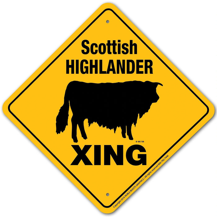 Scottish Highlander Xing Sign Aluminum 12 in X 12 in #20717
