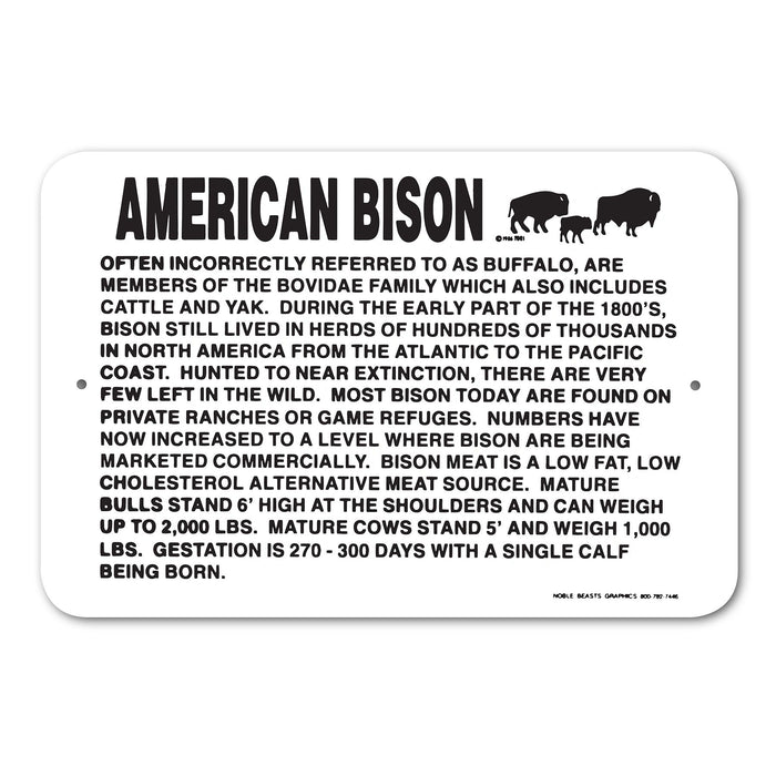 American Bison Information Sign Aluminum 12 in X 18 in #146722