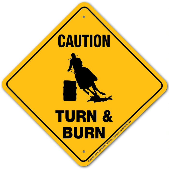 Caution Barrel Racer (Turn & Burn) Sign Aluminum 12 in X 12 in #965
