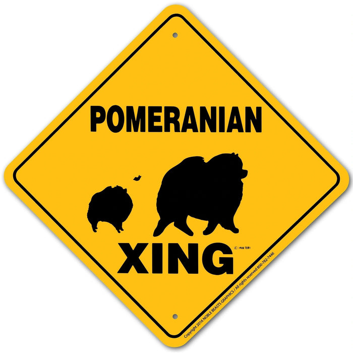 Pomeranian Xing Sign Aluminum 12 in X 12 in #20510