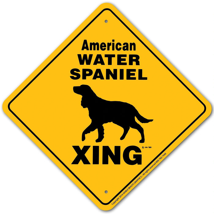 American Water Spaniel Xing Sign Aluminum 12 in X 12 in #20638