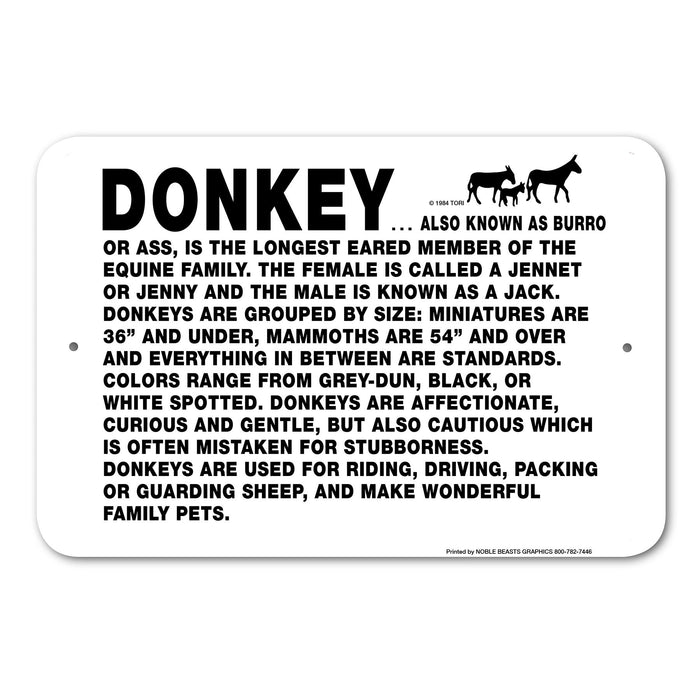 Donkey Information Sign Aluminum 12 in X 18 in #146693