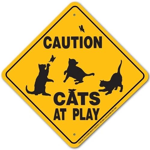 Cats At Play Xing Sign Aluminum 12 in X 12 in #21402