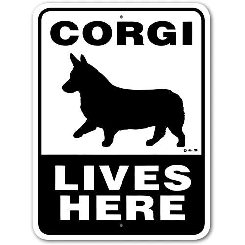 Corgi Lives Here Sign Aluminum 9 in X 12 in #32520372