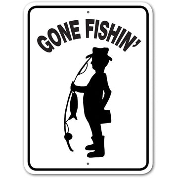 Gone Fishin' Sign Aluminum 12 in X 9 in #GONE793