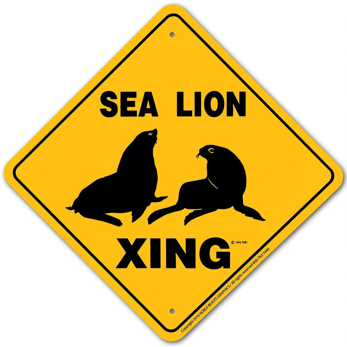 Sea Lion Xing Sign Aluminum 12 in X 12 in #20845