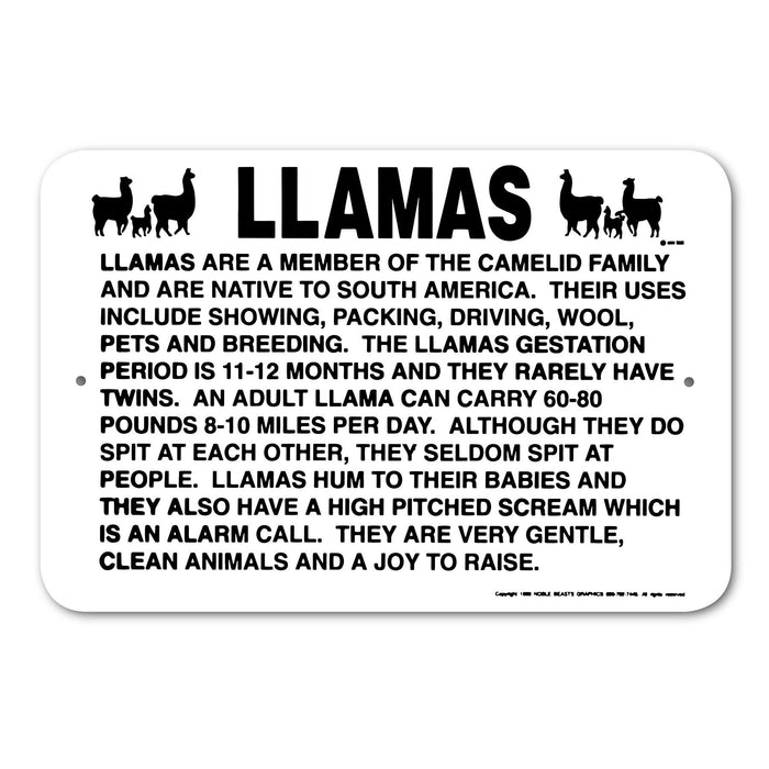 Llamas Information Sign Aluminum 12 in X 18 in #146687