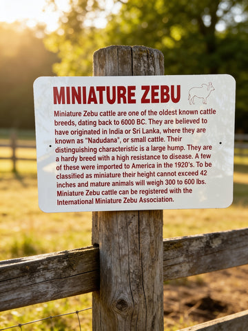 Miniature Zebu Information Sign Aluminum 12 in X 18 in