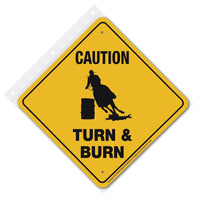 Caution Barrel Racer (Turn & Burn) Sign Aluminum 12 in X 12 in #965