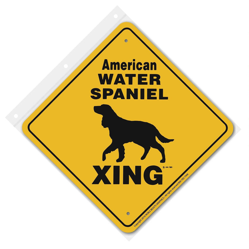 American Water Spaniel Xing Sign Aluminum 12 in X 12 in #20638