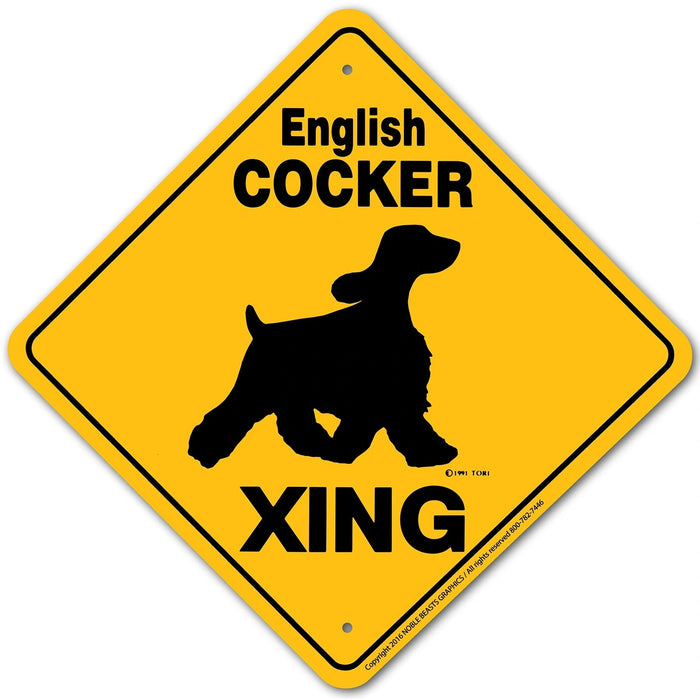 English Cocker Xing Sign Aluminum 12 in X 12 in #20632