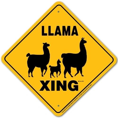 Llama (Fluffy) Xing Sign Aluminum 12 in X 12 in #20994