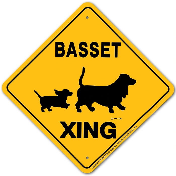 Basset Hound Xing Sign Aluminum 12 in X 12 in #20456