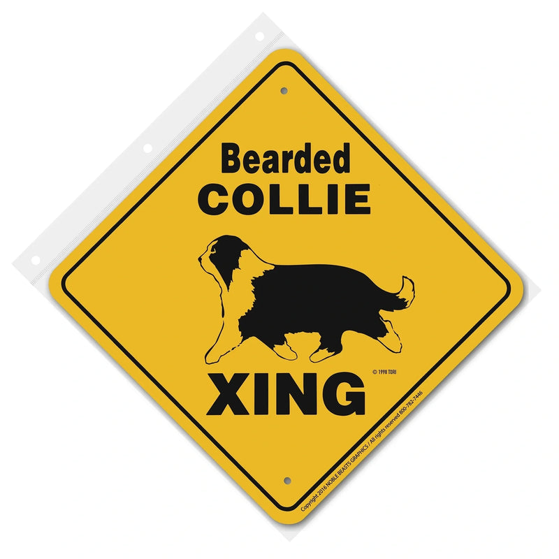 Bearded Collie Xing Sign Aluminum 12 in X 12 in #20598