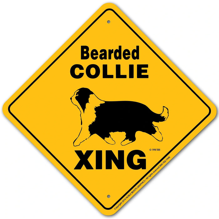 Bearded Collie Xing Sign Aluminum 12 in X 12 in #20598