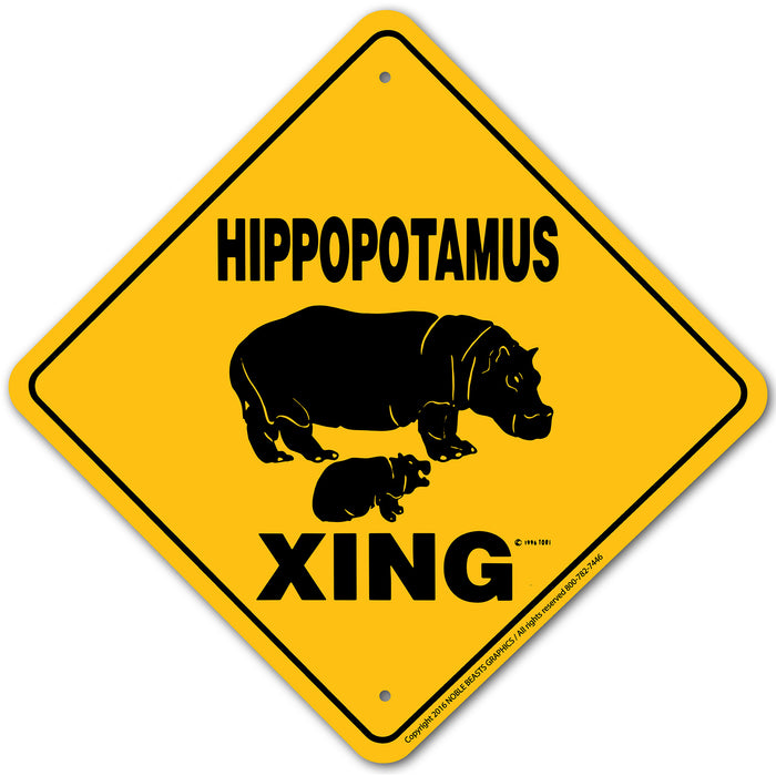 Hippopotamus Xing Sign Aluminum 12 in X 12 in #208282