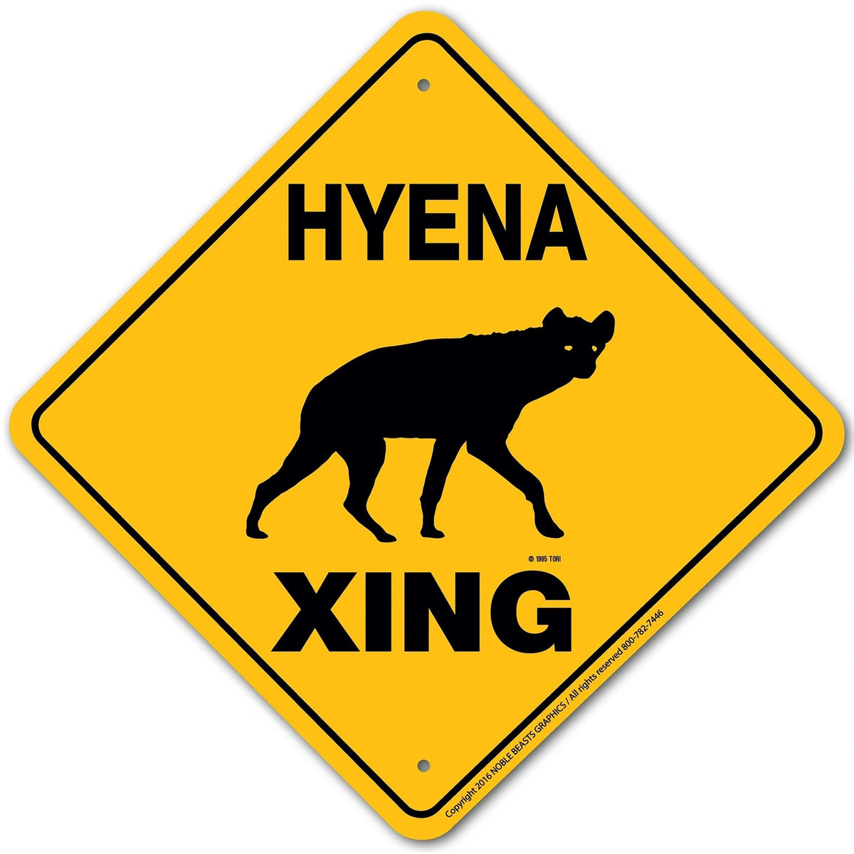 Hyena xing sign printed on yellow aluminum and black printing