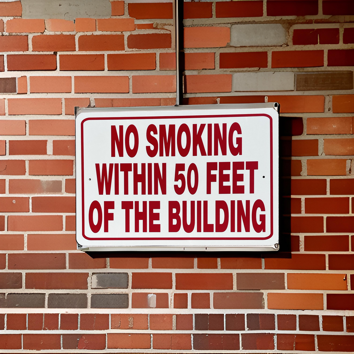 NO SMOKING WITHIN 50 FEET OF THE BUILDING sign board - aluminum sign 