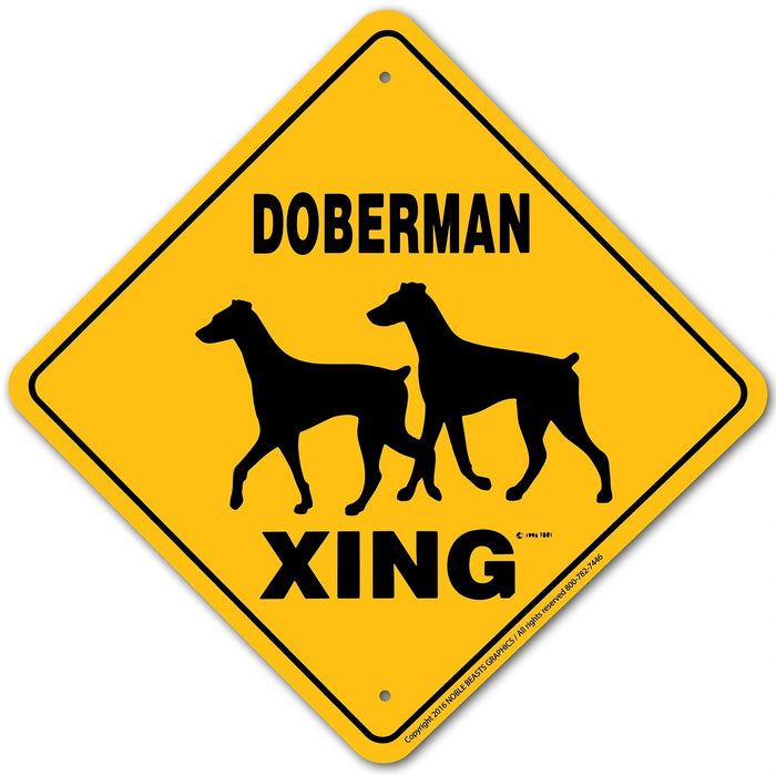 Doberman Uncropped Xing Sign Aluminum 12 in X 12 in #20870