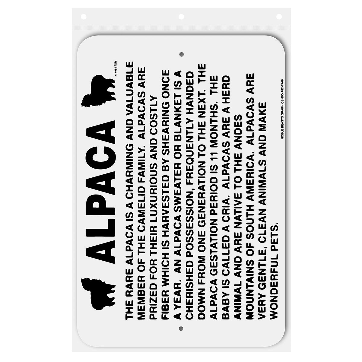 Alpaca Information Sign Aluminum 12 in X 18 in #146718