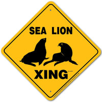 Sea Lion Xing Sign Aluminum 12 in X 12 in #20845