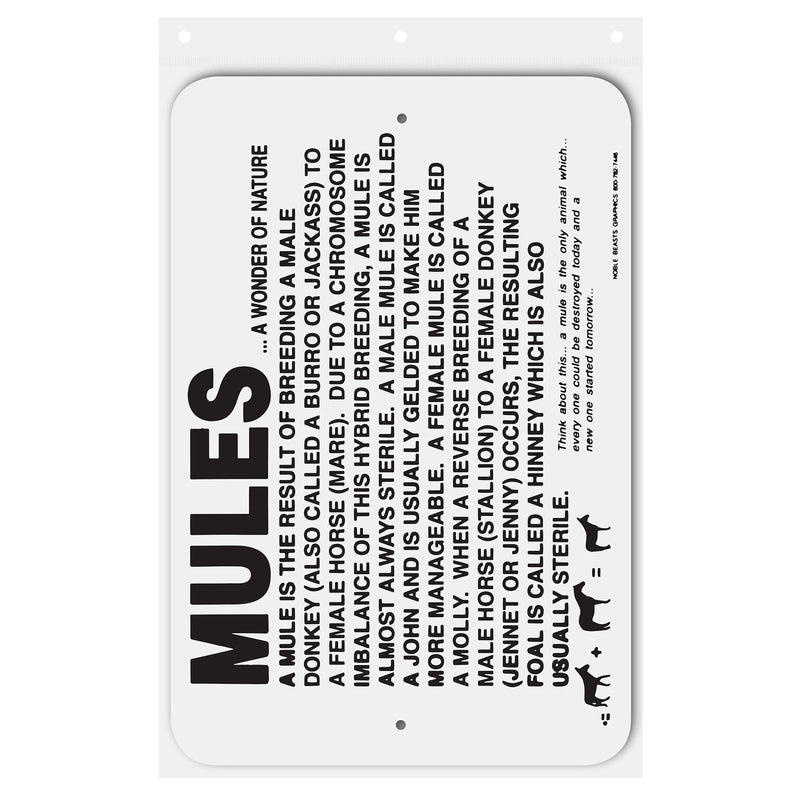 Mules Information Sign Aluminum 12 in X 18 in #146688