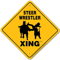 Steer Wrestler Xing Sign Aluminum 12 in X 12 in #20877