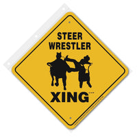 Steer Wrestler Xing Sign Aluminum 12 in X 12 in #20877